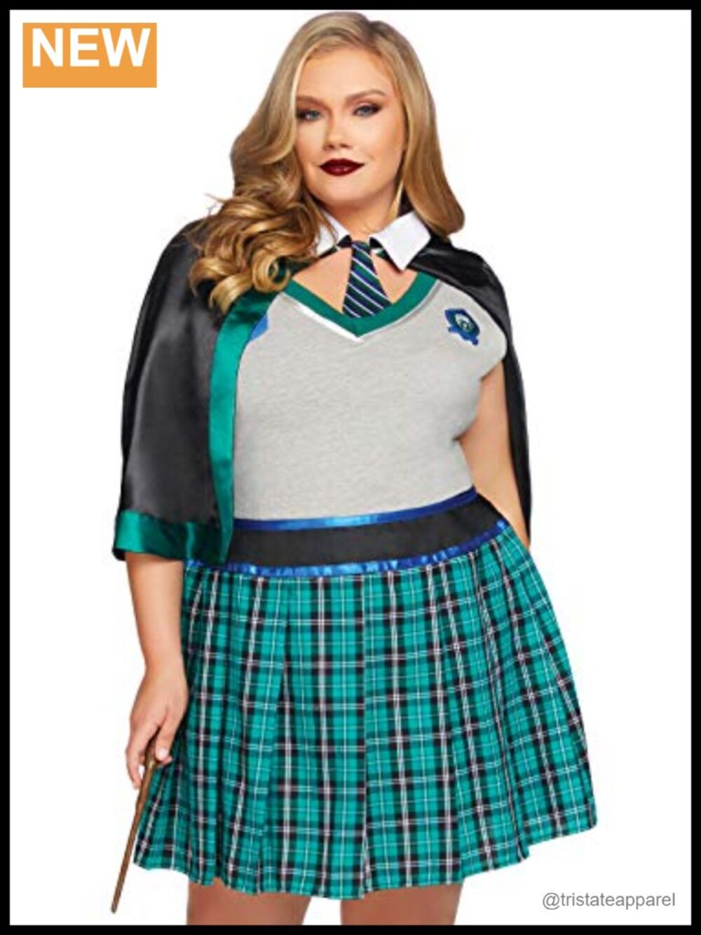 Plus Size School Girl Costume Mini Dress Plaid Skirt Cape Cosplay Halloween